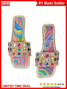 Rhinestone Flat Sandals Sparkly Slide Sandals Dressy
